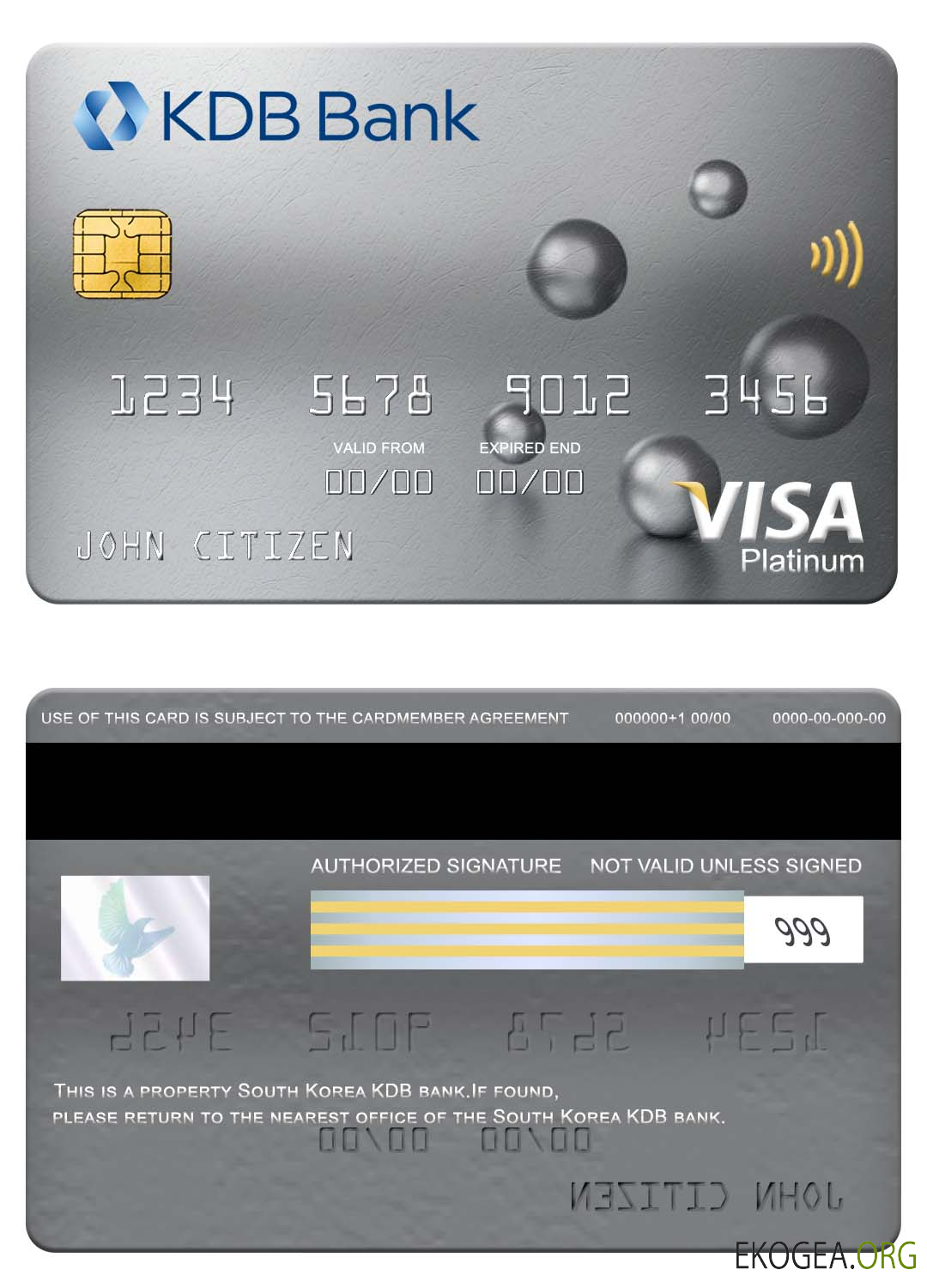 Carte visa platine de la banque KDB de Corée du Sud